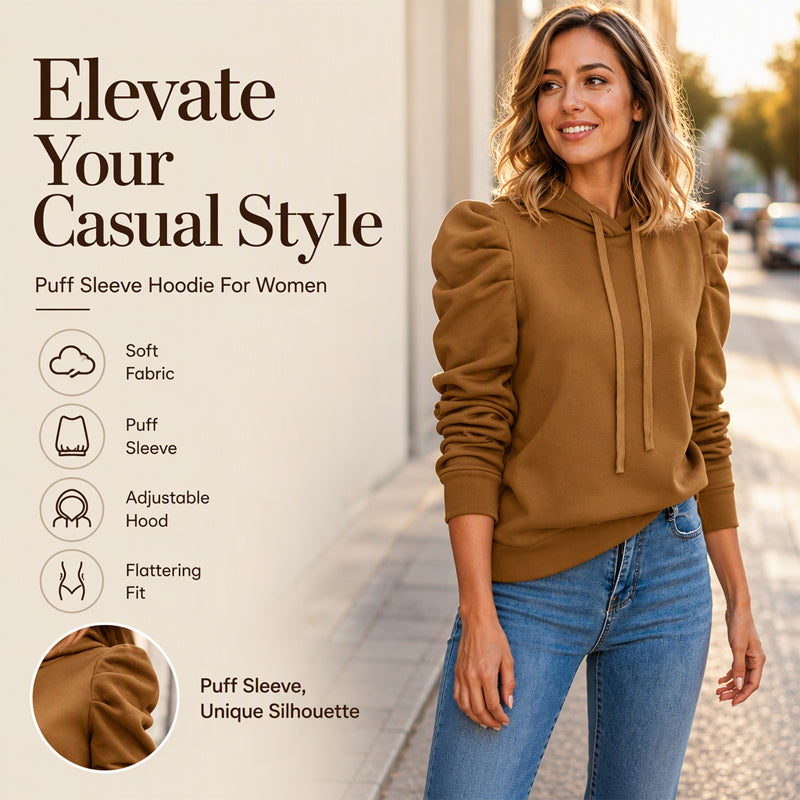 ✨Chic Puff Sleeve!👚Women's Casual Hoodie 🛍️