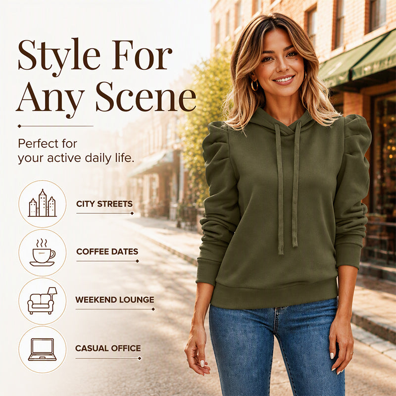 ✨Chic Puff Sleeve!👚Women's Casual Hoodie 🛍️