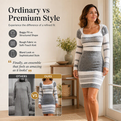 ☁️Stretchy Comfort, Everyday Versatile✨ Women's Striped Bodycon Dress – Soft Stretch & Easy to Style ✨