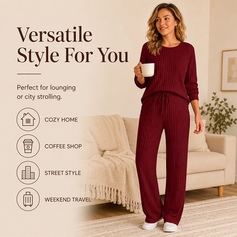 🔥🖤Black Friday Sale:50% OFF🖤👍✨Women's 2026 UK Ribbed Knit Top & Straight Pants Set