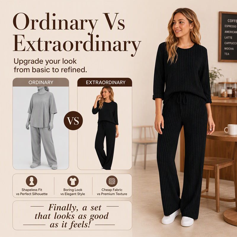 🔥🖤Black Friday Sale:50% OFF🖤👍✨Women's 2026 UK Ribbed Knit Top & Straight Pants Set