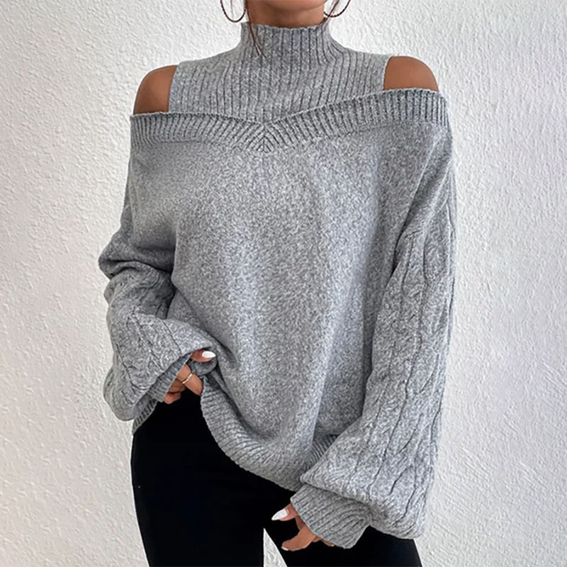 🍂Autumn Hot Sale 50% OFF🔥Women’s Fashion High Neck Off-Shoulder Knit Sweater