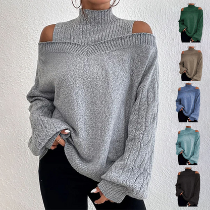 🍂Autumn Hot Sale 50% OFF🔥Women’s Fashion High Neck Off-Shoulder Knit Sweater