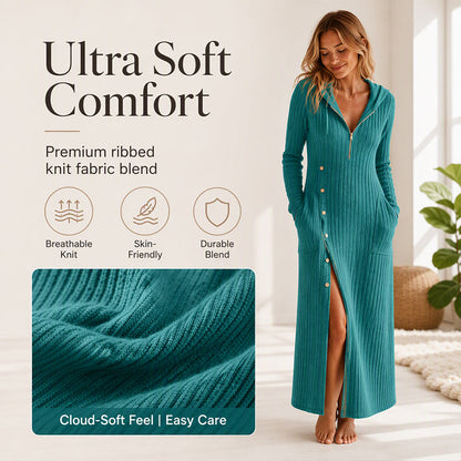 ✨Cozy Ribbed Knit!👗Women's Hooded Maxi Dress 🛍️