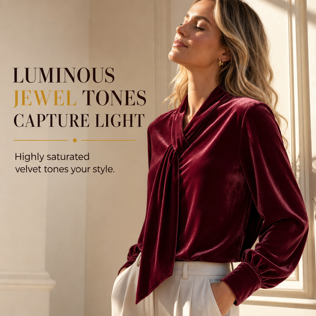 Women's Velvet Long Sleeve T-Shirt with Ribbon Design