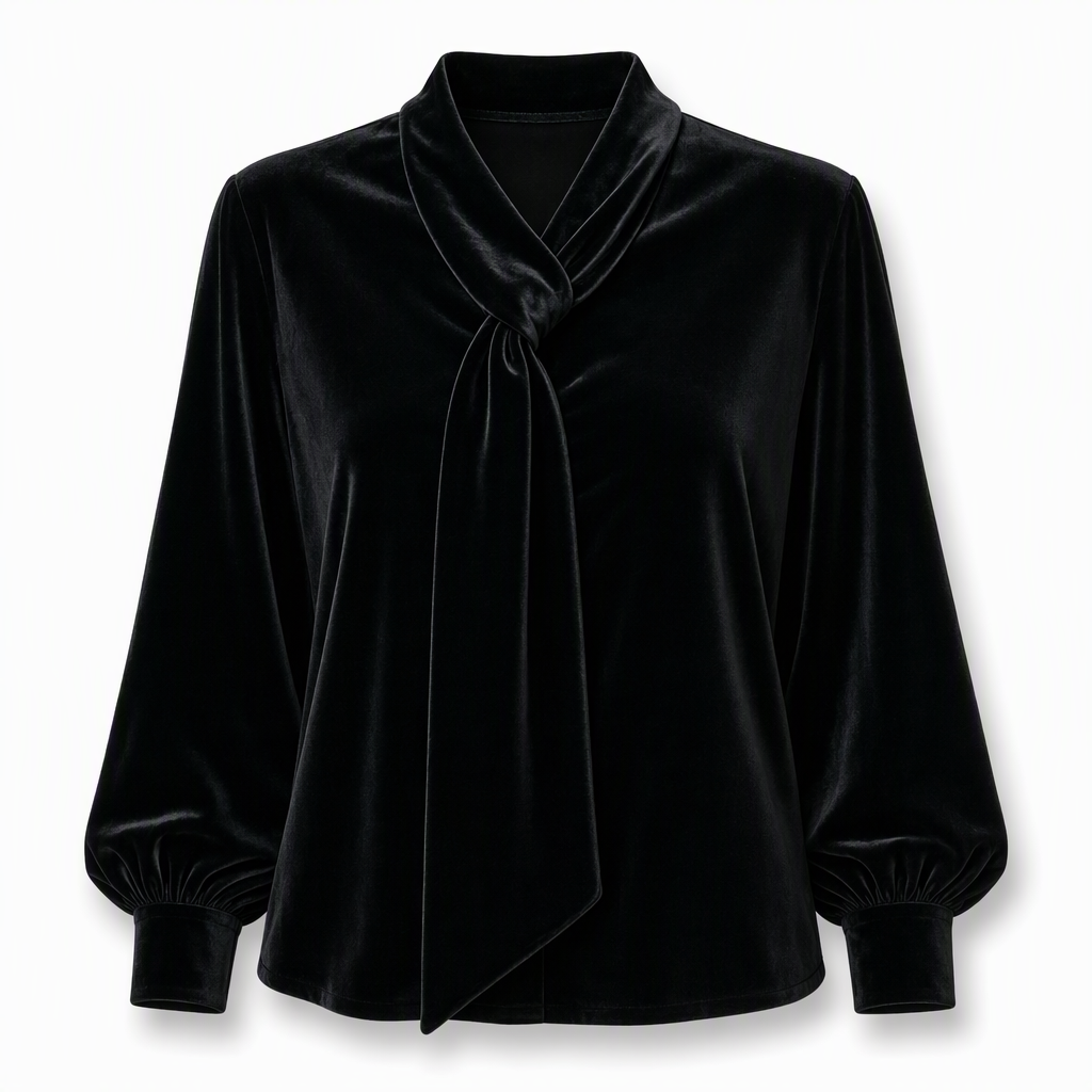 Women's Velvet Long Sleeve T-Shirt with Ribbon Design