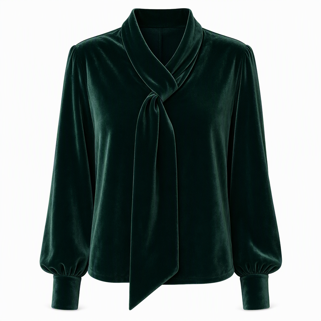 Women's Velvet Long Sleeve T-Shirt with Ribbon Design