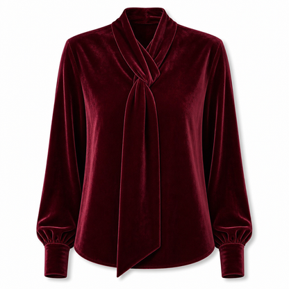 Women's Velvet Long Sleeve T-Shirt with Ribbon Design