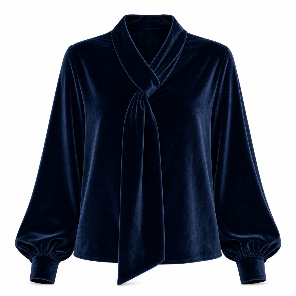 Women's Velvet Long Sleeve T-Shirt with Ribbon Design