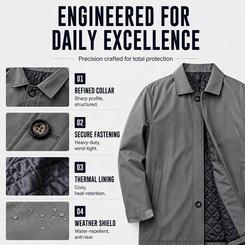 Men's Water-Resistant Padded Trench Coat