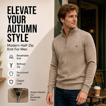 Men's Casual Mock Neck Half-Zip Knit Sweater