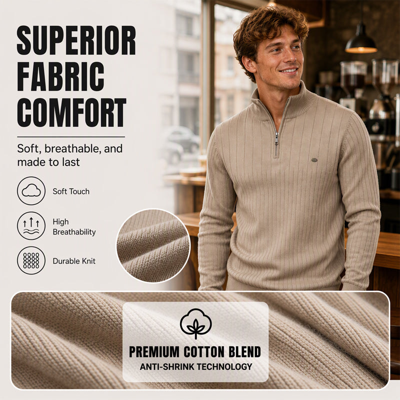 Men's Casual Mock Neck Half-Zip Knit Sweater