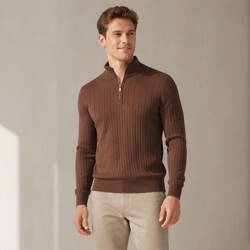 Men's Casual Mock Neck Half-Zip Knit Sweater