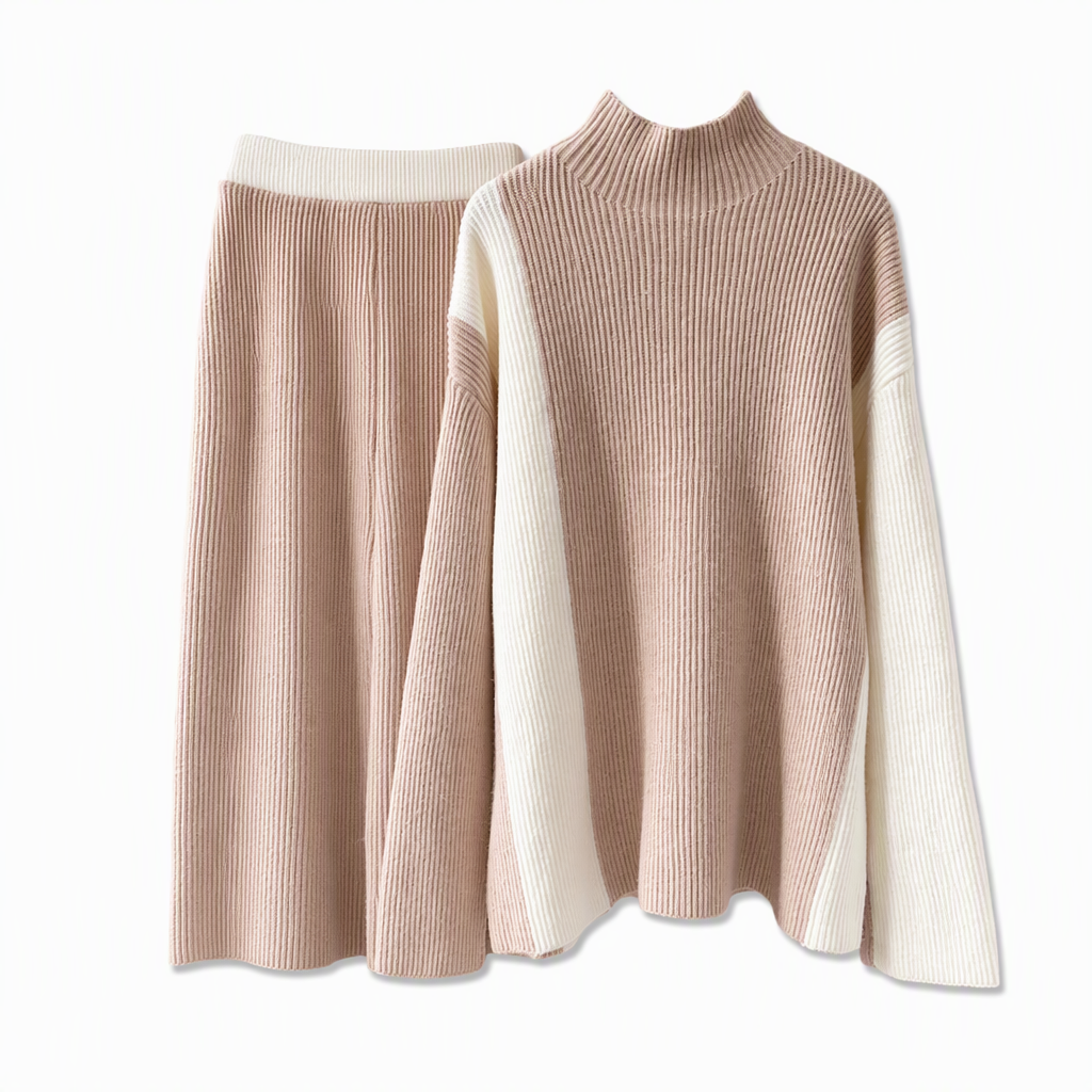 💖Black Friday Mega Deal – 50% off!💖 Women's Autumn Winter Color Block Knit 2-Piece Set Thickened Pullover Sweater and Skirt