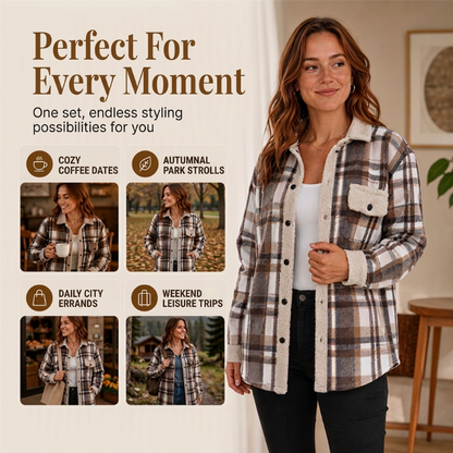 ✨ Women's Casual Outerwear with Color-Blocked Plaid Pattern