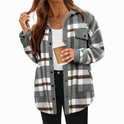 ✨ Women's Casual Outerwear with Color-Blocked Plaid Pattern