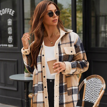 ✨ Women's Casual Outerwear with Color-Blocked Plaid Pattern