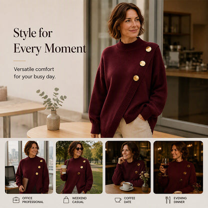 🌸Hot Sale 50% OFF💖Women's Asymmetric Hem Mock Neck Knit Sweater