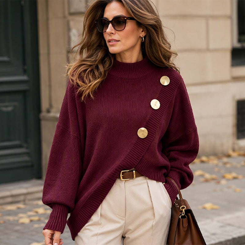 🌸Hot Sale 50% OFF💖Women's Asymmetric Hem Mock Neck Knit Sweater