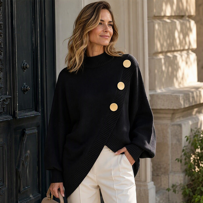 🌸Hot Sale 50% OFF💖Women's Asymmetric Hem Mock Neck Knit Sweater