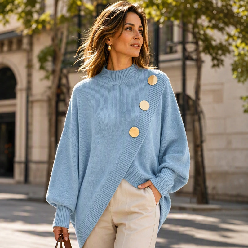 🌸Hot Sale 50% OFF💖Women's Asymmetric Hem Mock Neck Knit Sweater