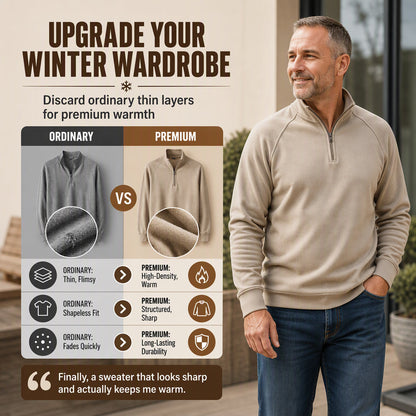 Men's quarter-zip sweater with a stand-up collar