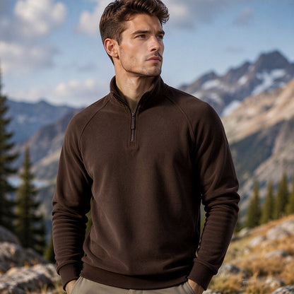 Men's quarter-zip sweater with a stand-up collar