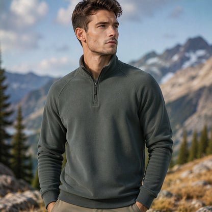 Men's quarter-zip sweater with a stand-up collar