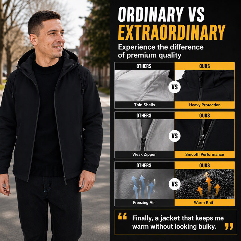 Men's Windproof Plush-Lined Hooded Jacket