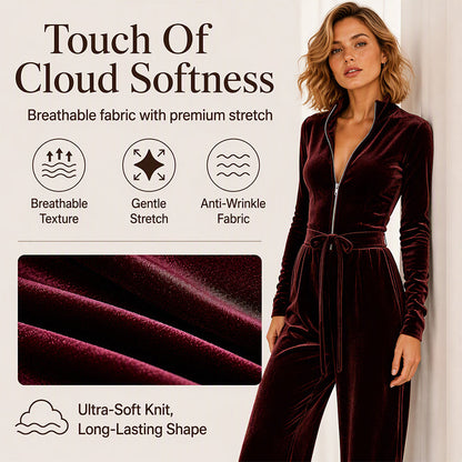 Women's Chic Stand Collar Velvet Jumpsuit