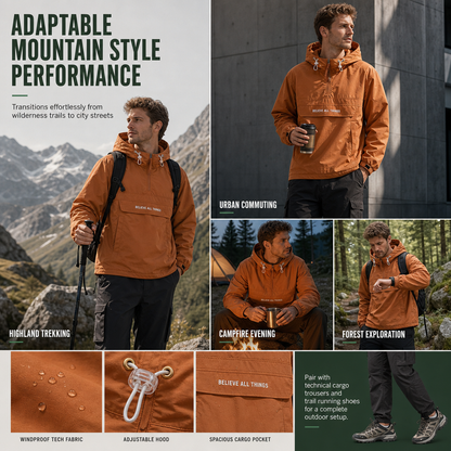 Outdoor Multi-Pocket Hooded Hiking Windbreaker Jacket