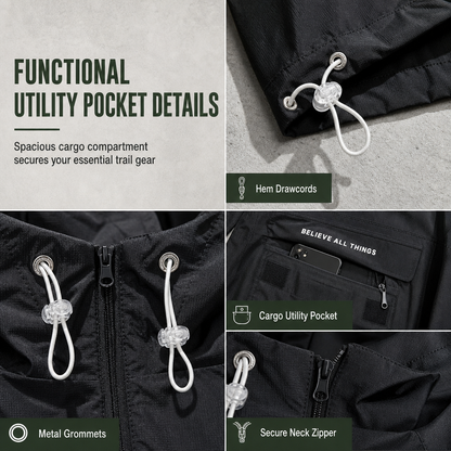 Outdoor Multi-Pocket Hooded Hiking Windbreaker Jacket