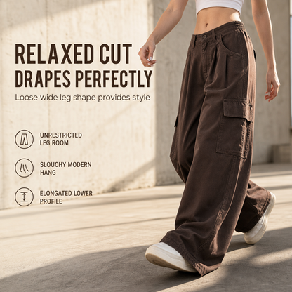 💖Black Friday Mega Deal – 50% off!💖Women's High Waisted Wide Leg Baggy Cargo Pants with Utility Pockets Loose Fit Cotton Blend Trousers