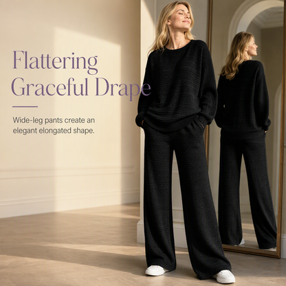 ⚡🌸Women's Autumn Winter Ribbed Knit Two Piece Set Casual Long Sleeve Top and Wide Leg Pants