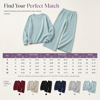 ⚡🌸Women's Autumn Winter Ribbed Knit Two Piece Set Casual Long Sleeve Top and Wide Leg Pants