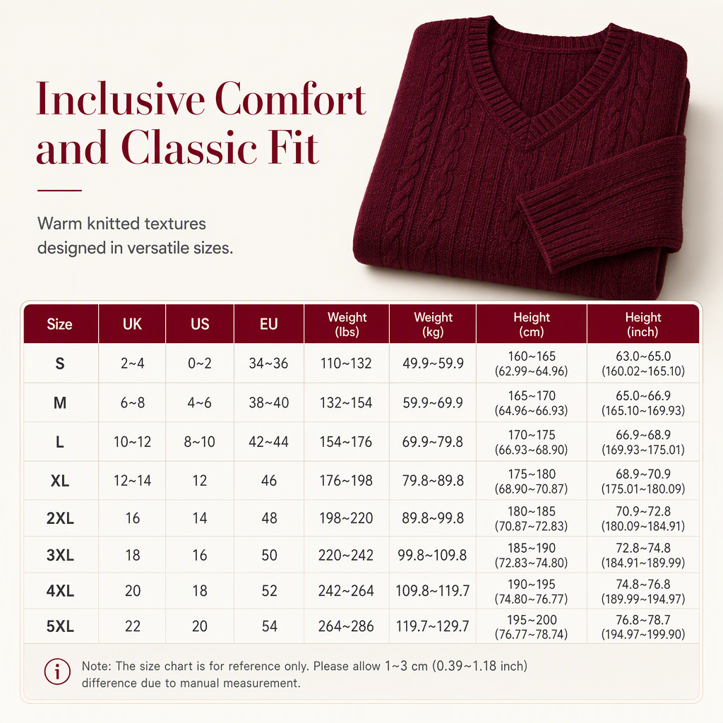 Women's V-Neck Cable Knit Sweater Long Sleeve Soft Warm Knitted Pullover