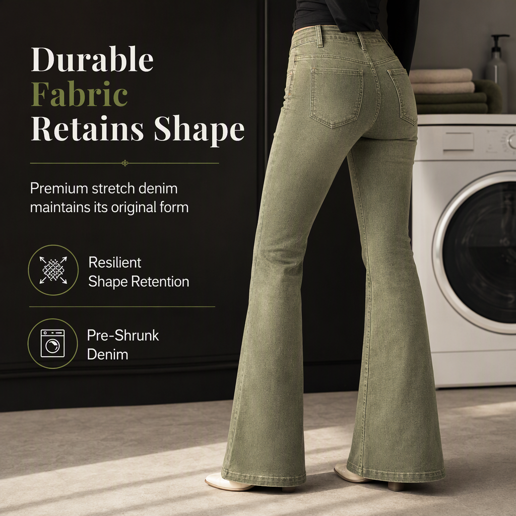 🖤Black Friday Sale:50% OFF🖤 Women's Olive Green High-Waisted Multi-Button Flare Jeans with Vertical Front Seams