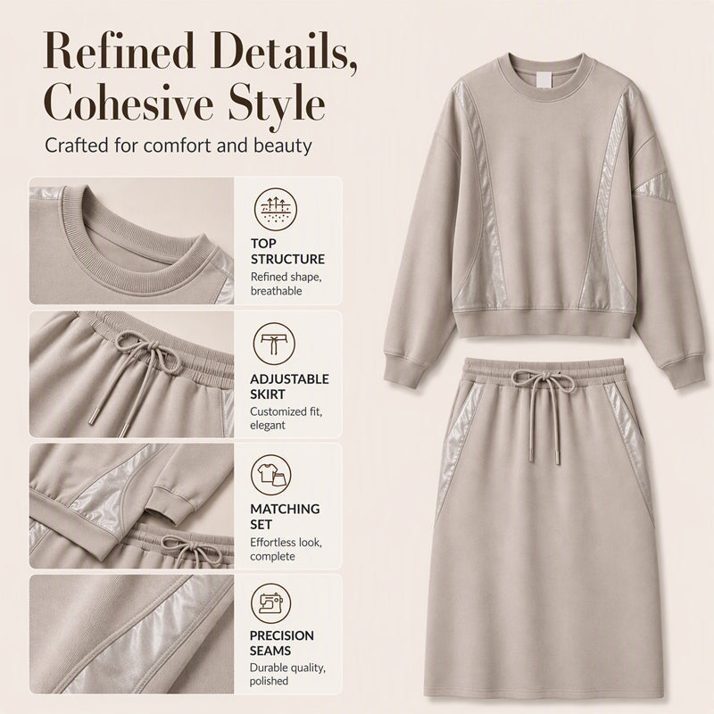 Women's Long-Sleeve Top & Drawstring Midi Skirt 2-Piece Set