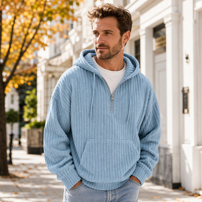 Men's Casual Half-Zip Corduroy Hoodie