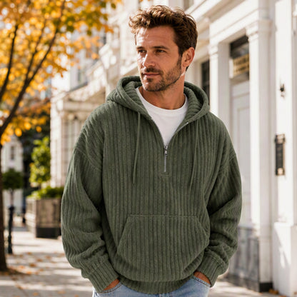 Men's Casual Half-Zip Corduroy Hoodie