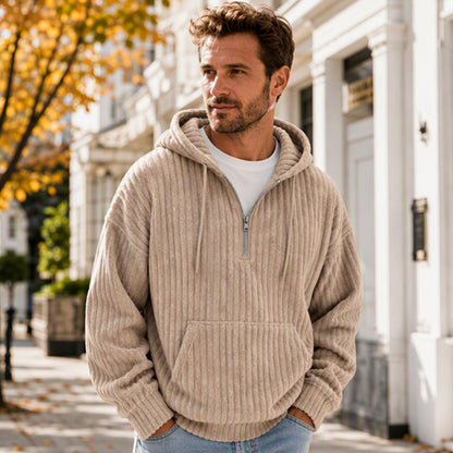 Men's Casual Half-Zip Corduroy Hoodie