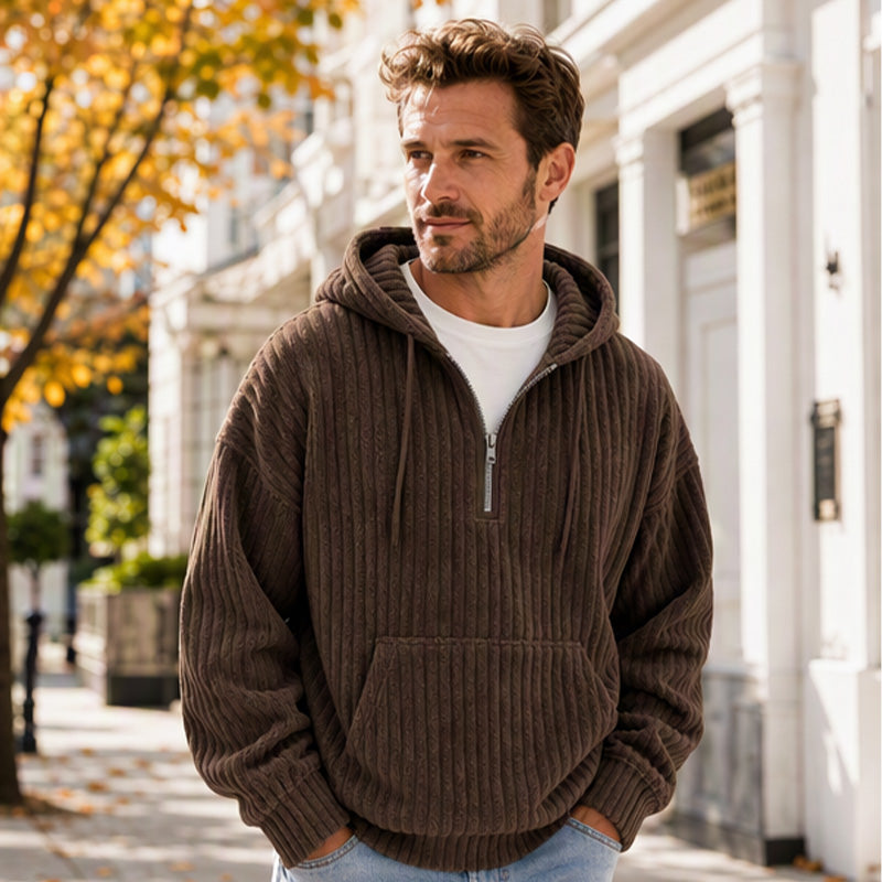 Men's Casual Half-Zip Corduroy Hoodie