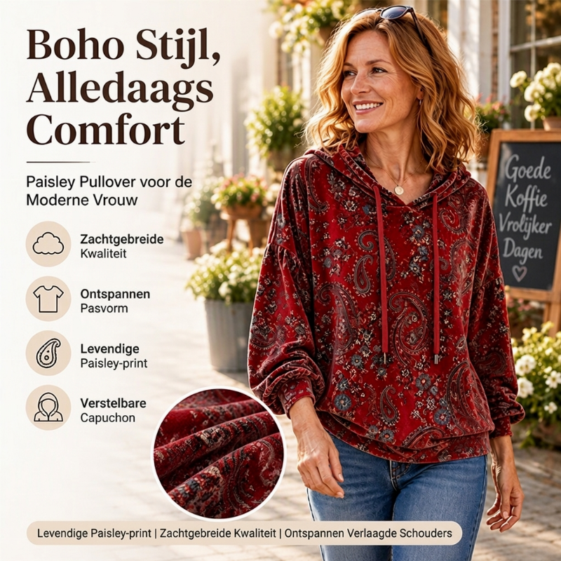 ✨ New Collection 💎 Women's Paisley-Print Hoodie with Drawstring – Comfortable Casual Sweatshirt with a Trendy Look