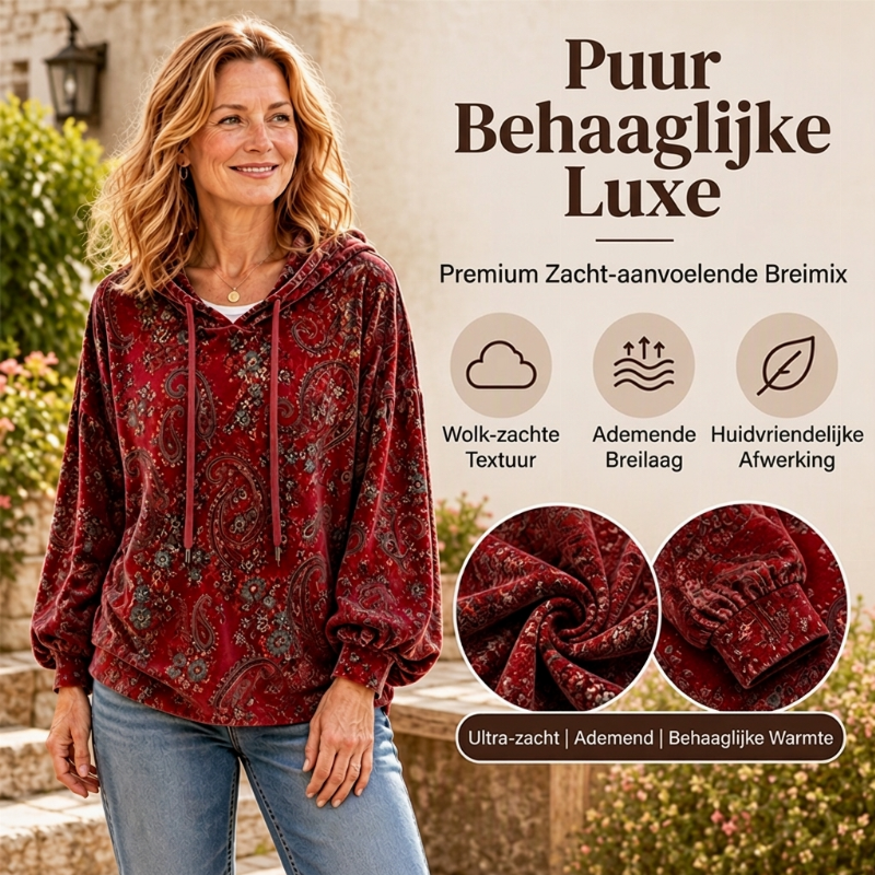 ✨ New Collection 💎 Women's Paisley-Print Hoodie with Drawstring – Comfortable Casual Sweatshirt with a Trendy Look