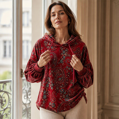 ✨ New Collection 💎 Women's Paisley-Print Hoodie with Drawstring – Comfortable Casual Sweatshirt with a Trendy Look