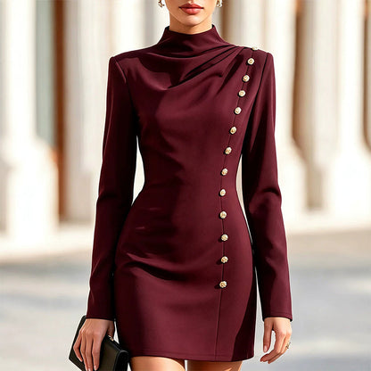 Women's Mock Neck Draped Mini Dress