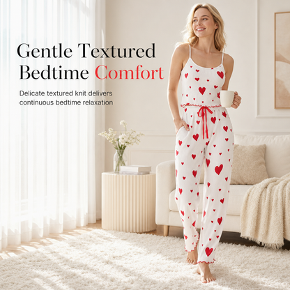 💌 50% OFF – Women’s Heart Print Ribbed Pyjama Set – Cami Top & Relaxed Long Pants