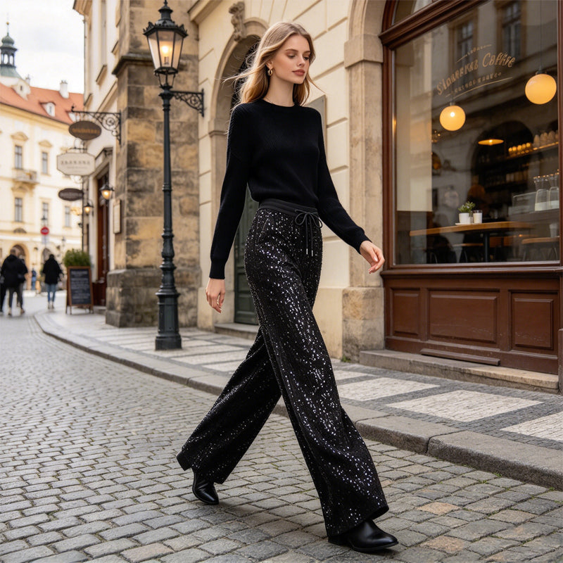 ✨Women's Sparkling Sequin Wide-Leg Pants – Glamorous, Comfortable, Party-Ready Style