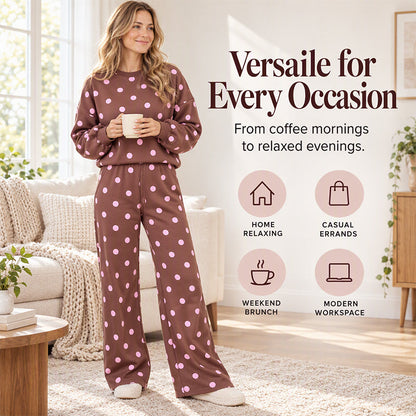 Women's Polka Dot Top & Wide-Leg Pants Set