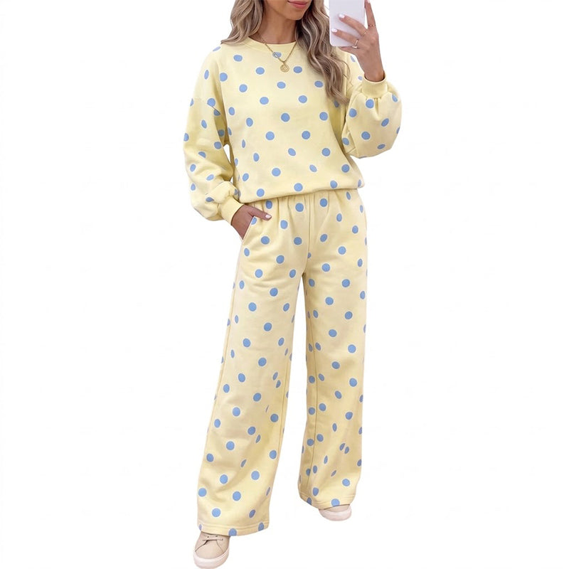 Women's Polka Dot Top & Wide-Leg Pants Set